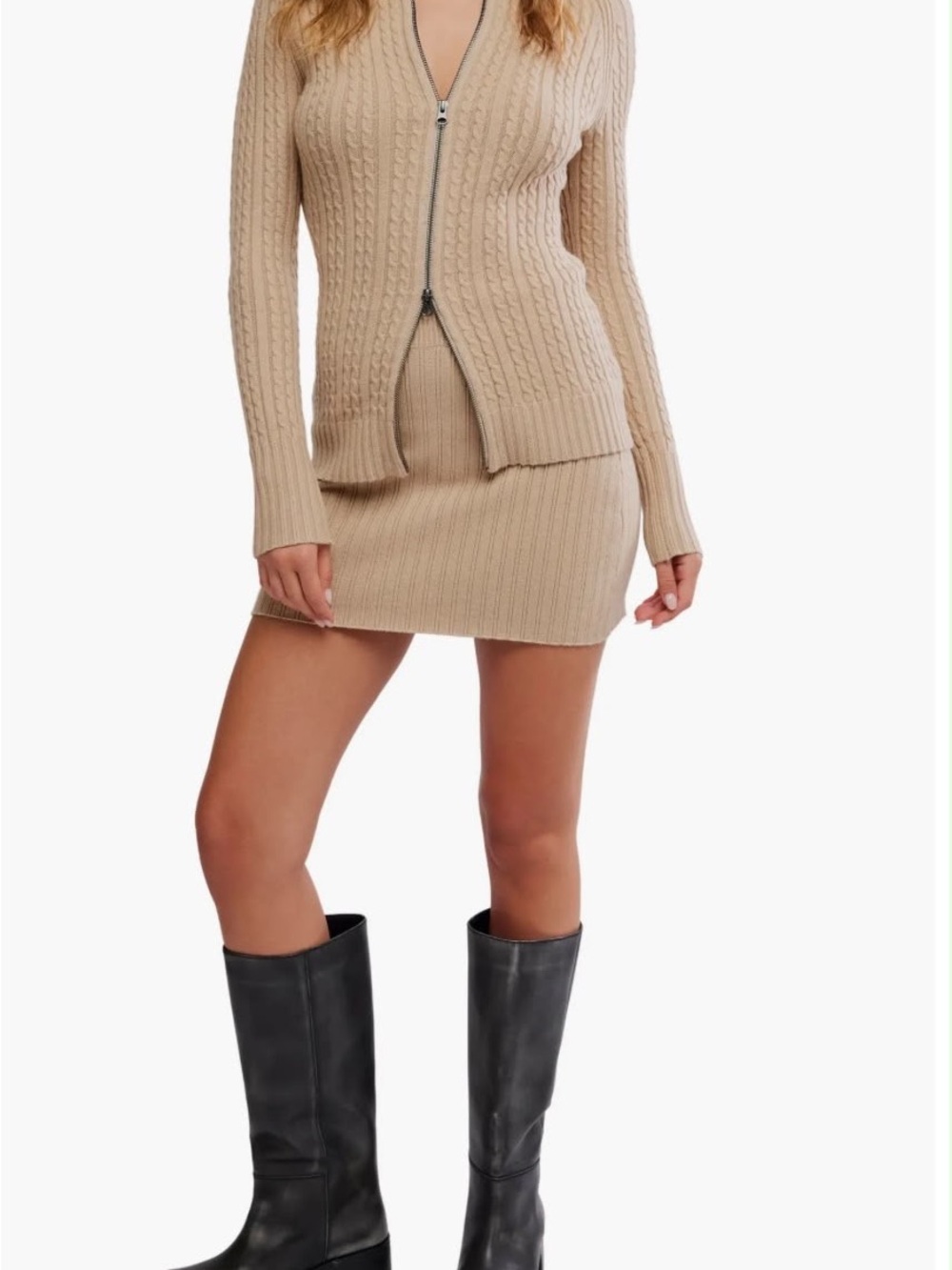 Free people Eliza Cable Zip-Up Cardigan & Rib Miniskirt Set